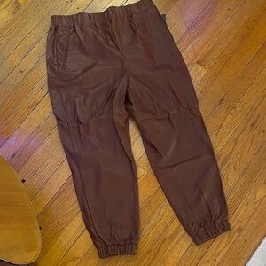Faux Leather Jogger Pants - Deep oxblood-Brown